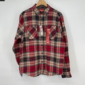 Coleman Flannel Shirt Button Up Plaid Long Sleeve Red Black Beige Size L Western